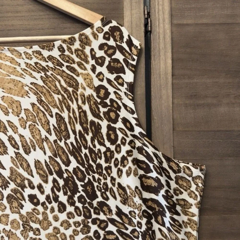 JMS Just My Size Leopard Print Damask Border Scoop Neck Sleeveless Shift Dress‎